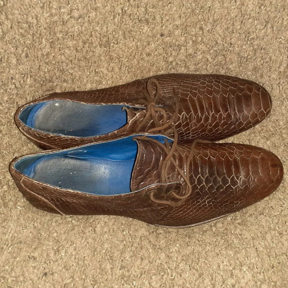 JOHN FLUEVOG-The Headliners-Gable Faux-Python Snakeskin Leather Derby-Sz 9-VG